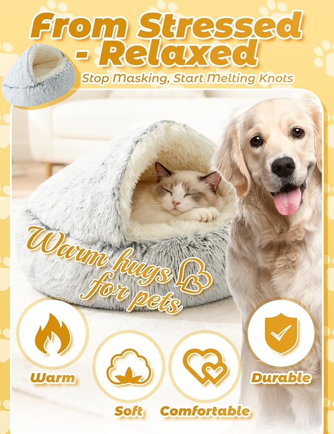 Dog Bed, Dog Bed with Cover Cave, Dual Comfort Design, Pet Bed for Small/Medium/Large Cats and Dogs, Anxiety Relief, Durable & Chew-Proof, Improves Sleep & Behaviour (Pink, 20in)