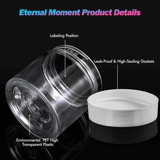 Eternal Moment 36 Pack 6 OZ Plastic Jars Round Clear Cosmetic Container Jars with White Lids, Perfect for Lotion, Slime，Cream, Ointments, Makeup, Eye Shadow, Samples, Pot, Travel Storage