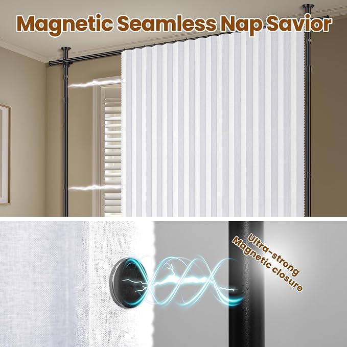 100% Blackout Room Divider Curtains Sets White W100 x L84 in 2 Panels No Drill
