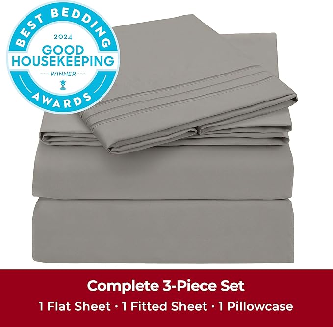 Mellanni Twin XL Sheets Set - 3 PC Iconic Collection Bedding - Hotel Luxury, Extra Soft, Cooling Bed Sheets - Wrinkle, Fade, Stain Resistant (Twin Extra Long, Taupe)
