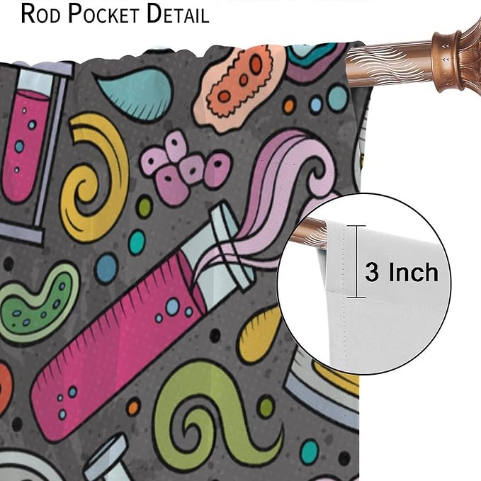 Science Physics Curtains, Abstract Math Chemistry Curtain Scientist Graffiti Print Window Treatments for Kids Teens Bedroom Living Room Set 2 Panels,42x45 Inches, Style-3