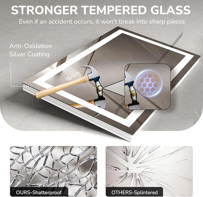USHOWER LED Bathroom Mirror 24x32 Inch Tempered Glass