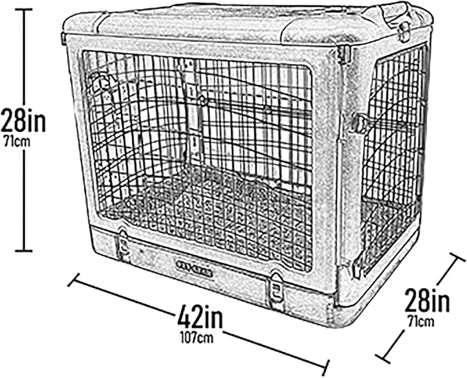 Pet Gear “The Other Door” 4 Door Steel Crate for Dogs/Cats with Garage-Style Door, Includes Plush Bed + Travel Bag, No Tools Required, New Tan, 42 Inch