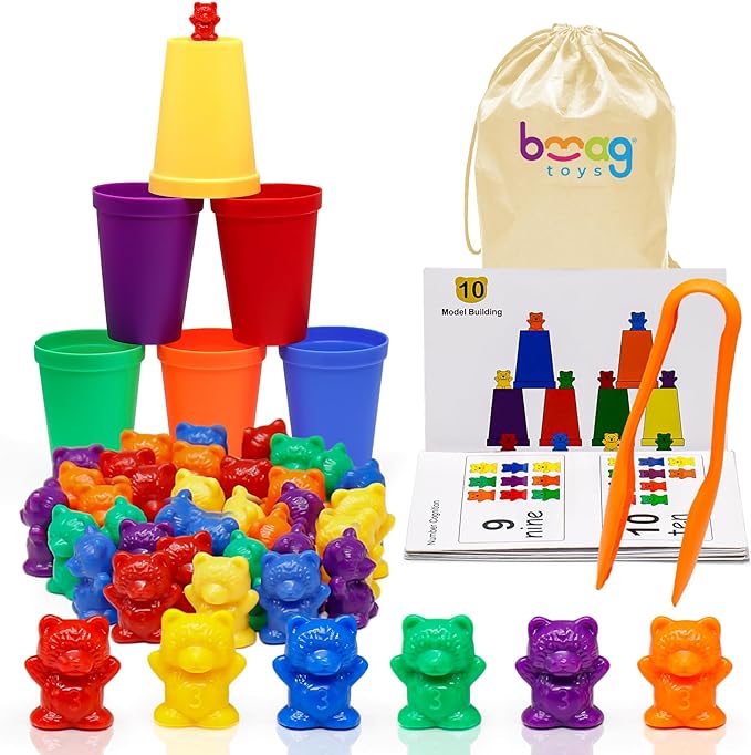 Bmag Counting Bears with Matching Sorting Cups, Preschool Learning Toys Color Recognition and Math Learning Games, STEM Educational Toy Gift for Kids Age 3 4 5 Year Old Boys Girls