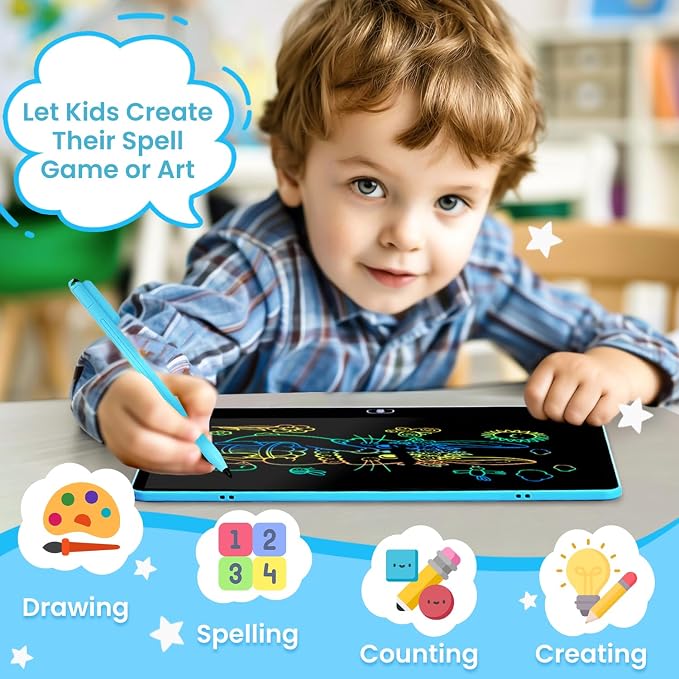 LCD Writing Tablet for Kids, 16 Inch Doodle Board Drawing Pad, Blue | Toddler Travel Essential, Road Trip Activities Outdoor Toys, Party Favor for Preschool Girls and Boys, Birthday Gifts Age 3-5