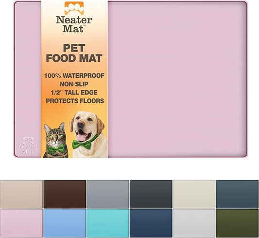 Neater Pet Brands Neater Mat Pet Mats for Food and Water, Cat & Dog Bowl Mat Waterproof Silicone, Feeding Tray, Dog Food Mats for Floors, Placemat w/Raised Edge for Under Bowls, 32" x 24", Light Pink