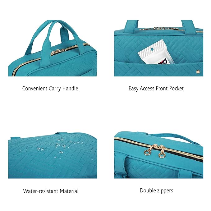 BAGSMART Toiletry Bag Travel Bag with Hanging Hook, Water-resistant Makeup Cosmetic Bag Travel Organizer for Accessories, Shampoo, Full Sized Container, Toiletries，Large-Teal