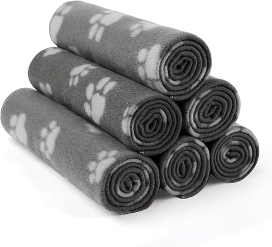 LINENLUX Cute Dog Blanket for Small Medium Dogs 6-Pack Soft Stretchy Fleece Blankets for Pet Cat Puppy Warm Wrinkle-Resistant Throw for Couch Bed Outdoor Grey 31x24 inch (Pack of 6)