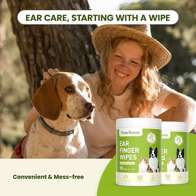 Small Animals Stain Removers, Thicker Dog Ear Cat Ear Cleaner Wipes, Natural Relief Dog Ear Cleaning Wipes, Effectively Remove Ear Wax for Dog Kitten, Aloe Scent Deodorizing, 100 Count