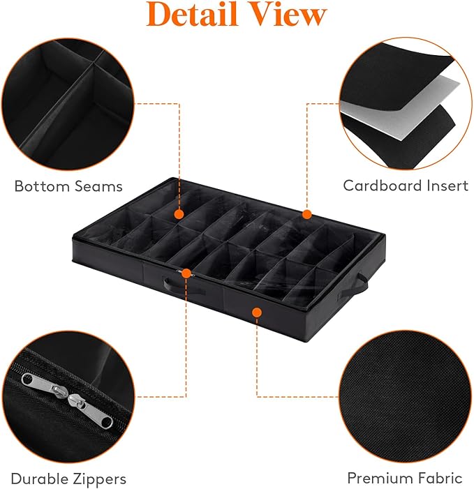 Lifewit Under Bed Shoe Storage Organizer 1 Pack(16 Shoes Cells+4 Boots Cells), 4.3 Inches Profile Fabric Shoes Container Box with Clear Cover, Foldable Storage Bag with 2 Handles, Fits 12 to 20 Pairs