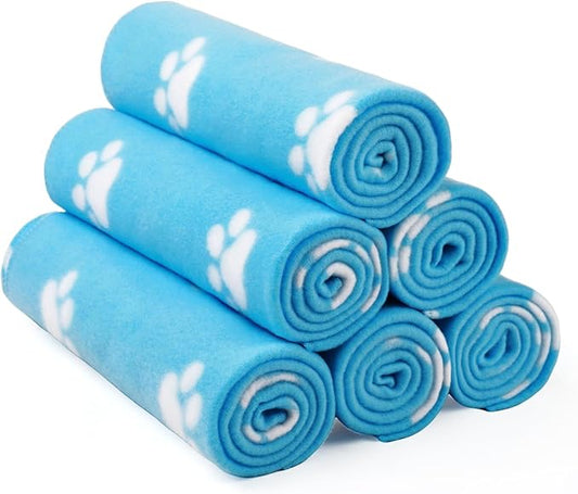 LINENLUX Cute Dog Blanket for Small Medium Dogs 6-Pack Soft Stretchy Fleece Blankets for Pet Cat Puppy Warm Wrinkle-Resistant Throw for Couch Bed Outdoor Light Blue 40x31 inch (Pack of 6)