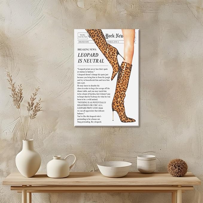 Trendy Newspaper Posters Vintage Leopard Boots Poster Feminist Canvas Prints