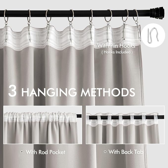 MIULEE Stone Back Tab Blackout Curtains 108 Inch Long 2 Panels Set