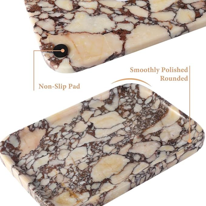 Calacatta Marble Vanity Trays, Marble Bathroom Tray Countertop, Luxury Decorative Dresser Organizer, Purple&White Natural Stone Serving Tray for Kitchen, Perfume, Jewelry Holder Storage