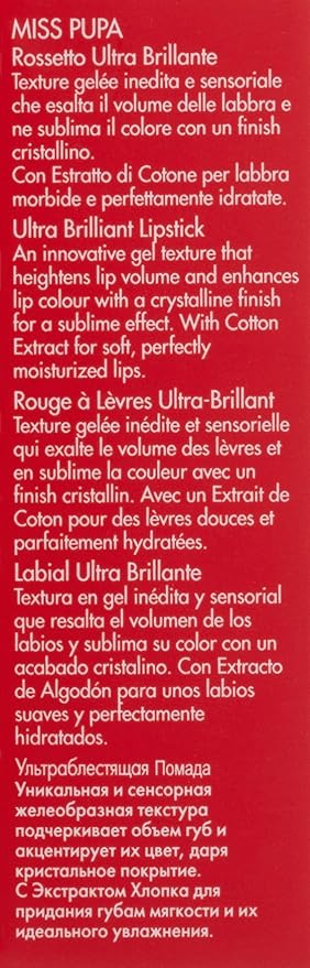 Pupa Milano Miss Milano Lipstick - Creamy, Ultra Pigmented Color For Lips - Nourishing Formula - Crystal-Effect Lipstick - Ultimate Boost Of Volume And Hydration - 201 Cinderella - 0.071 OZ