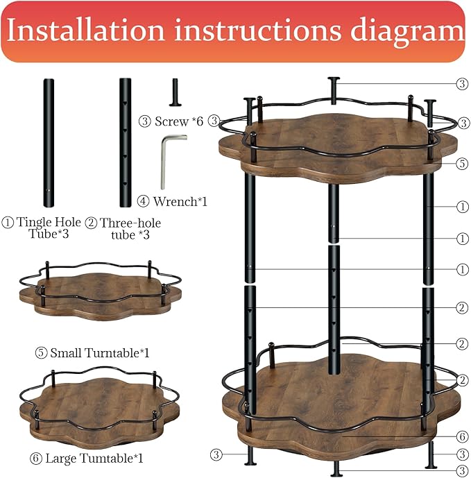 2 Tier Lazy Susan Organizer,2-Tier Spinning Spice Rack with Stable Carousel Base & 4 Height Settings for Cupboard Kitchen Countertop Dining Table Cupboard (Two-Ply(Petal Shape))