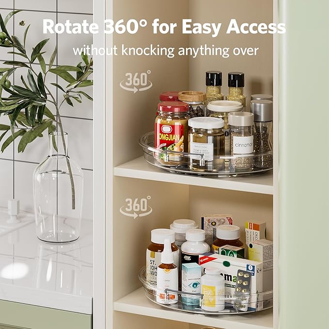 LAMU 4 Pack 10.6in Lazy Susan Organizer, Clear Lazy Susan Turntable for Cabinet, Refrigerator, Table Top, Kitchen, Bathroom, Pantry Organizers and Storage