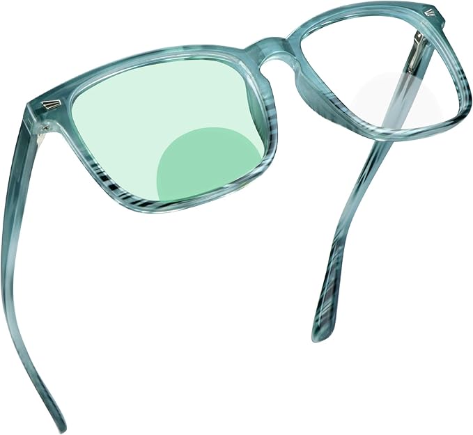YEIN Bifocal Reading Glasses with Blue Light Blocking Lenses, Bifocal Reader for Women and Men, Vintage Square frame with Spring Hinge (+0.00/+1.50 magnification)