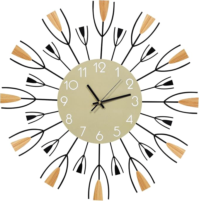 24 Inch Large Modern Wall Clock – Mid Century Sunburst Decorative Silent