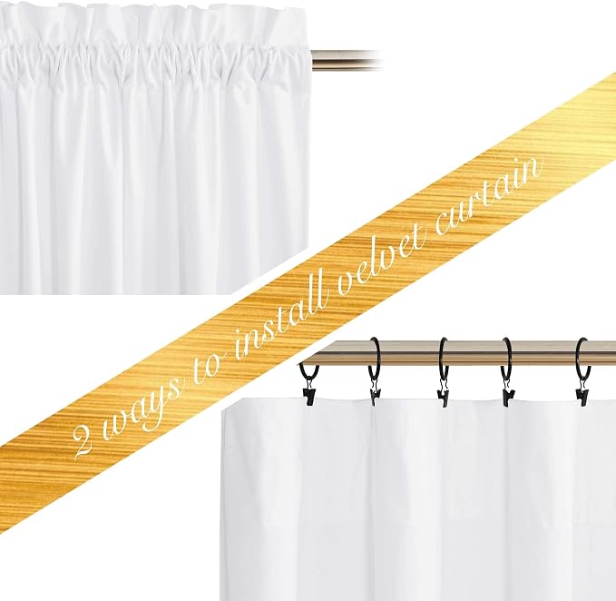 NICETOWN White Velvet Curtains and Drapes 12 ft Long, Extra Long Elegant Wall