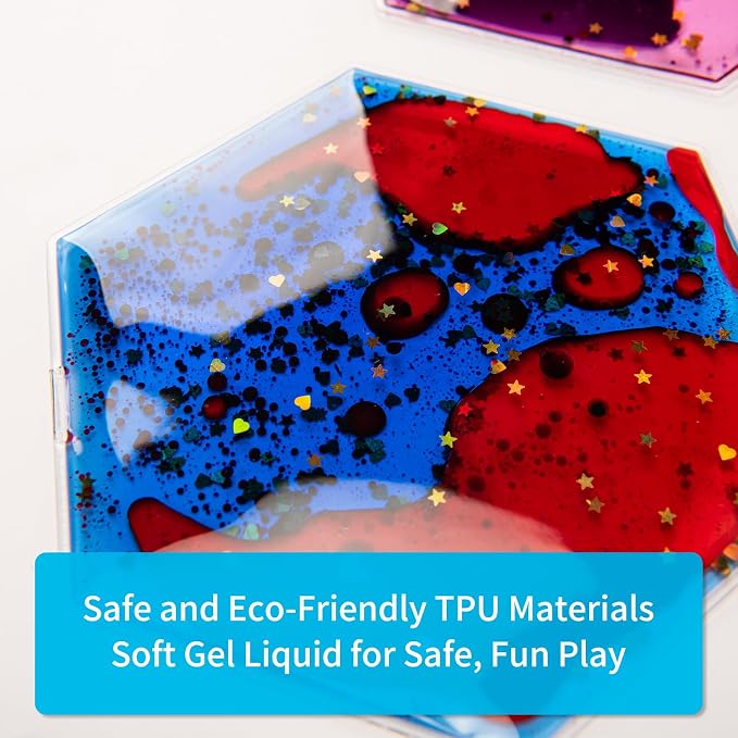 Art3d Hexagon Sensory Fidget Multicolor Liquid Motion Tiles, 3-Pack | Lightweight, Boost Focus, Relieve Anxiety, Eco-Friendly, Varied Colors & Shapes, Suitable for Kids, Teens