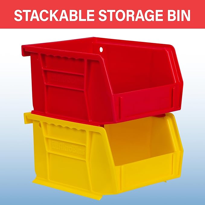 Akro-Mils 30210 AkroBins Plastic Storage Bins, Space-Saving Stackable Bins for Garage, Pantry, Craft Organization, 5" x 4" x 3", Black, 6-Pack