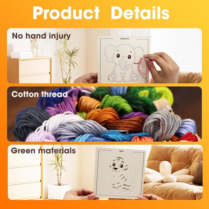 Ukontagood 16 Pack Montessori Wooden Lacing Toys | Sewing Kit Fine Motor Skill Busy Board, Sewing Lacing Weaving Wooden Boards for Toddlers and Kids