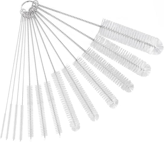 CiaraQ Bottle Cleaning Brushes, 8 Inch Nylon Tube Brush Set, Cleaner for Narrow Neck Bottles Cups with Hook, Set of 13pcs, White