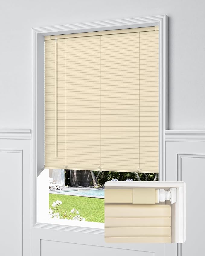 UNISHADES No Drill Blinds for Windows 1" Vinyl L-Shaped Slats Cordless Mini