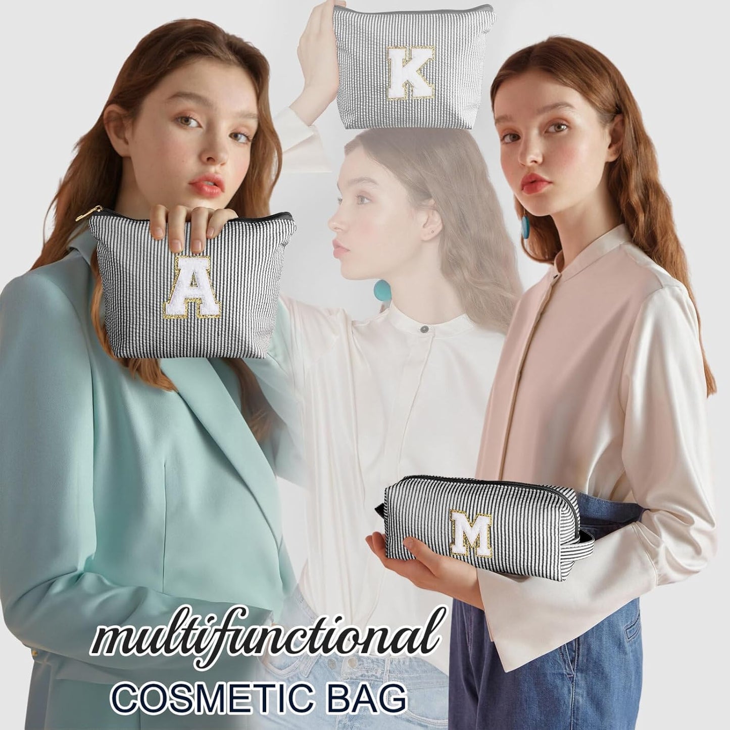 YOOLIFE Gifts for Girls, Women & Teenagers, Personalized Initial Makeup Bag, Unique Stitch Chenille Letter, Multicolor, Cosmetic Case, Makeup & Travel Use