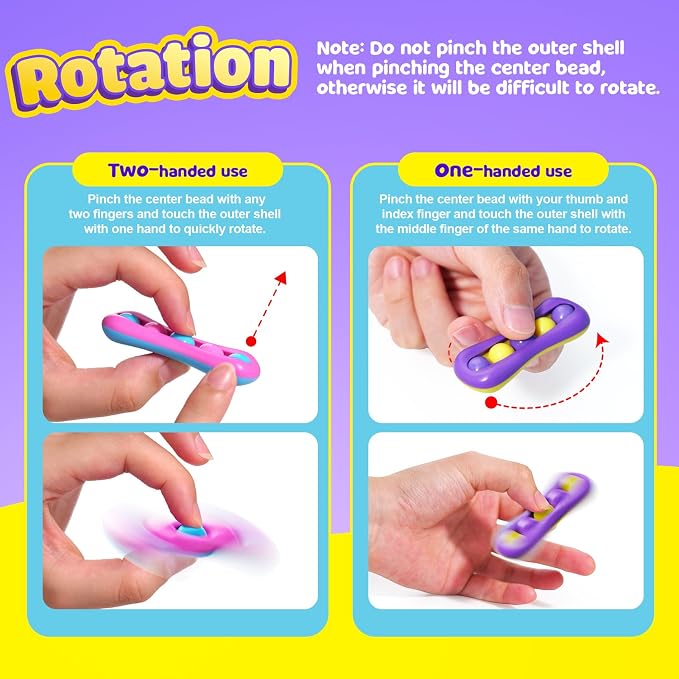 LESONG Fidget Sensory Toys for Kids: 6 Pack Colorful Finger Spinner Toys | Stress Relief ADHD Tools for Kids with Autism - Quiet Desk Fidgets for Classroom - Special Education Classroom Must Haves