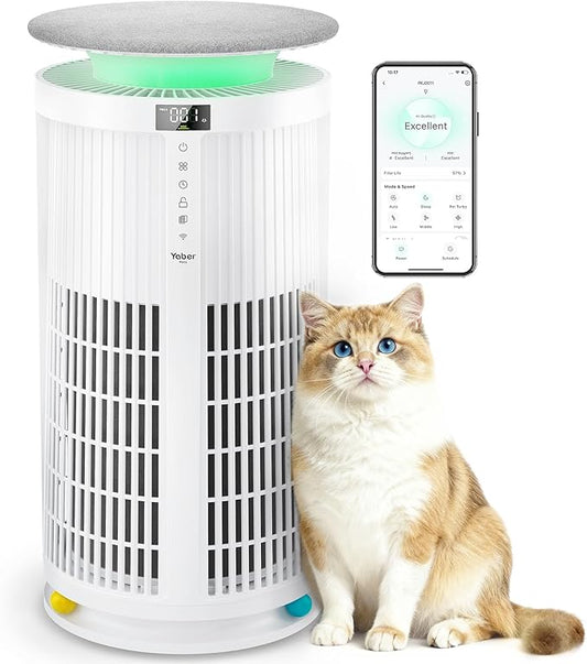 Large Air Purifiers for Home Large Room up to 4200ft², Yaber HEPA Air Purifier for Home Pets, Auto Mode PM2.5 VOC Monitor with Lights, APP Air Cleaner for Allergies Pet Hair Odor Pollen Smoke Dust