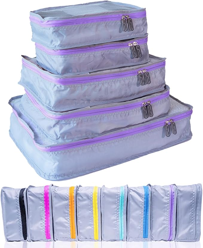 MUMI Packing Cubes – 5-Piece Compression Packing Cubes for Travel, Luggage Organizers for Suitcases, Carry-On Bags, Backpacks, and Duffel Bags – Space-Saving Travel Essentials - Purple