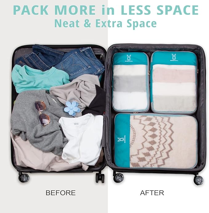 See Through Expandable Compression Packing Cubes, Mesh Travel Packing Cubes for Suitcases, Lightweight Organizers Bag Set for Travel Essentials for Luggage