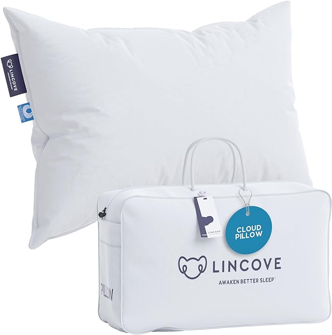 Lincove Cloud Natural Canadian Down Pillow, White Luxury Sleeping Pillow - 625 Fill Power, 500 Thread Count Cotton Shell, Made in Canada, King - Firm, 1 Pack