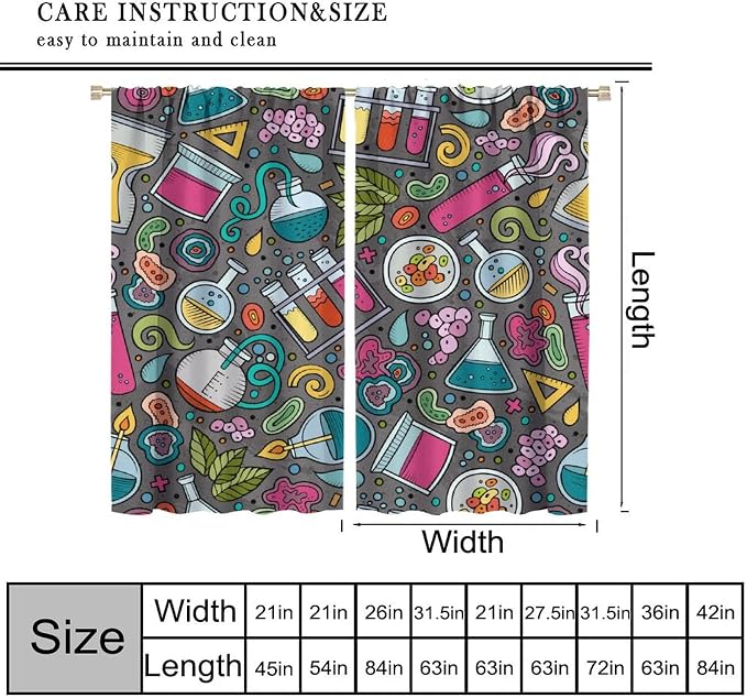 Science Physics Curtains, Abstract Math Chemistry Curtain Scientist Graffiti Print Window Treatments for Kids Teens Bedroom Living Room Set 2 Panels,72x63 Inches