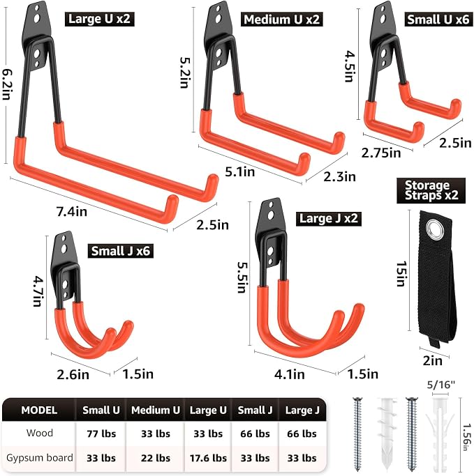 20 Pack Garage Hooks, Heavy Duty Steel Wall Mount Utility Hangers