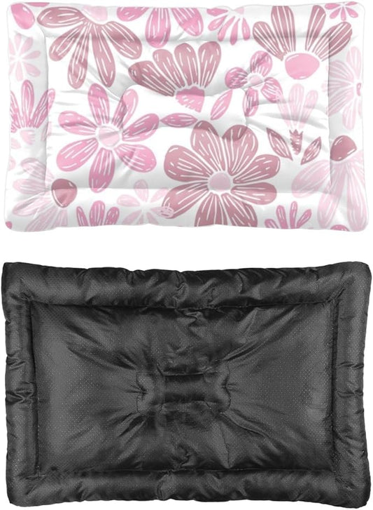 Vibrant Pink Flowers Dog Mat Easy to Clean Dog Bed Beds for Crate Cozy House Bed Non- Slip Bottom Friendly Furniture Multi- Scenario, Multi- Model Pad Gift Printed Cat Pad