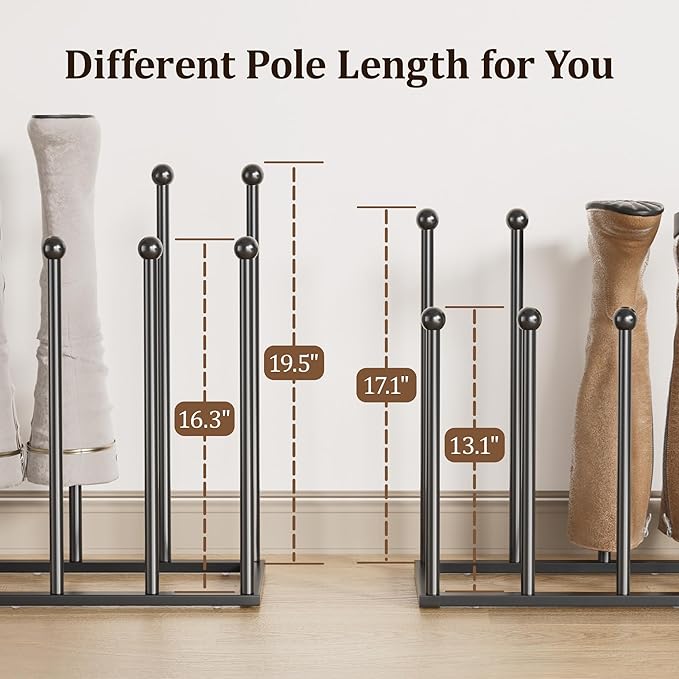 pickpiff Free Standing Shoe Racks - 19.5 Inch Black Metal Boot Rack Organizer Tall Boots for Dorm Room, Closet, Entryway, Bedroom, Patio Outdoor, Hallway, Black, Shoe Storage Fit for 6 Pairs