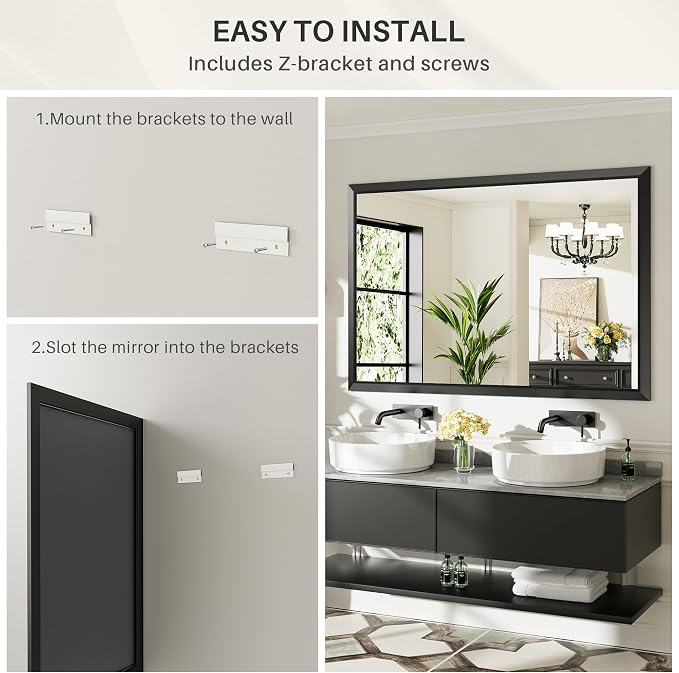 Briivue 60x36 Inch Black Bathroom Mirror