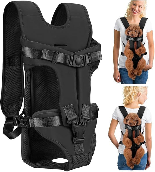 Dog Carrier Backpacks, Adjustable Dog Backpack Carrier, Legs Out Easy-fit Dog Chest Carrier for Medium Small Dogs, Hands Free Dog Front Carrier for Hiking, Cycling（Black M）