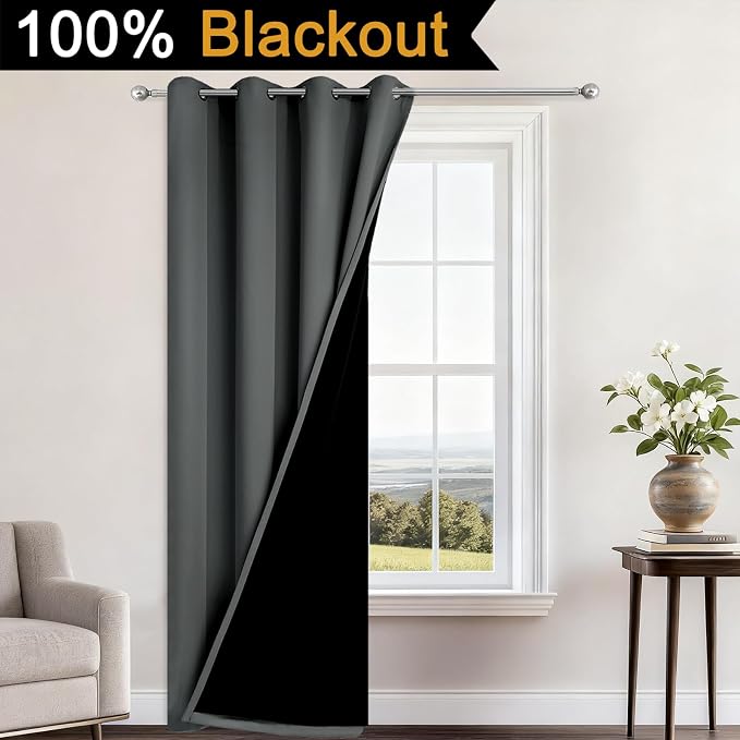 Yakamok 100% Blackout Curtains 84 Inches Long, 2 Thick Layers Heat and Full