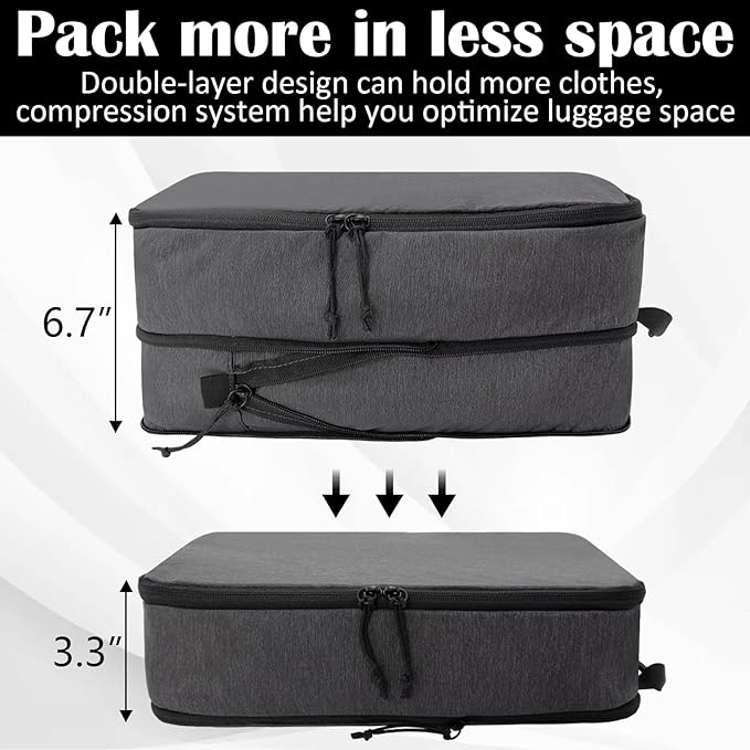 Extra Large Compression Packing Cubes for Travel Essentials, 2 Set Expandable Travel Cubes for Packing Compression Bags Luggage Suitcase Organizer, Black