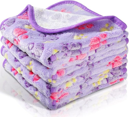Tatuo 4 Pcs Dog Blanket for Pet Puppy Teething Toys Paw Print Fleece Blanket for Pet Cat Soft Warm Sleep Mat Guinea Pig Cage Mat(Small(24 x 16 Inch),Purple)