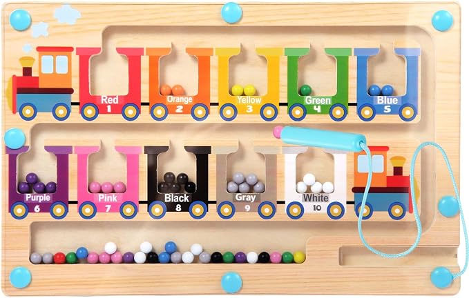 Magnetic Color and Number Maze, Montessori Toys for 3 4 5 Year Old, Wooden Magnet Balls Puzzles,Learning Educational Sensory Toys for Toddlers and Kids Boys Girls,Christmas Stocking Stuffers for Kids