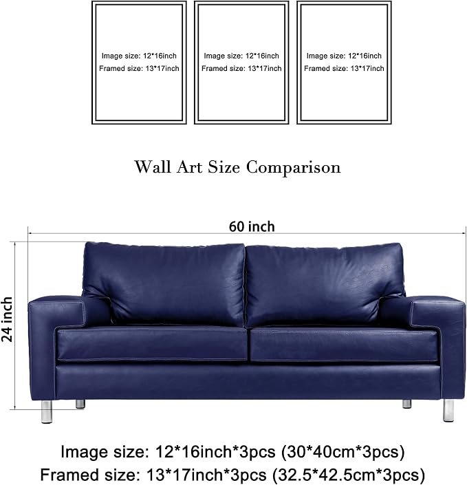 Wieco Art Framed Canvas Wall Art 3 Panel Blue Beach