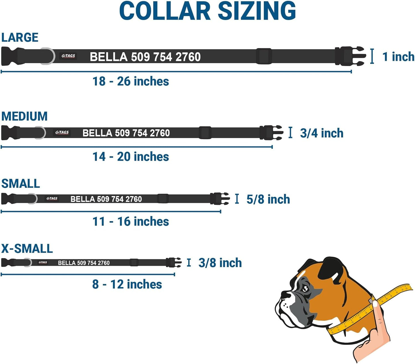 GoTags Reflective Personalized Dog Collar with Nameplate, Adjustable Dog Collar with Custom Engraved Steel Slide On Pet ID Tag, Silent, No Noise Dog Tag for Large Medium or Small (Light Gray, Large)