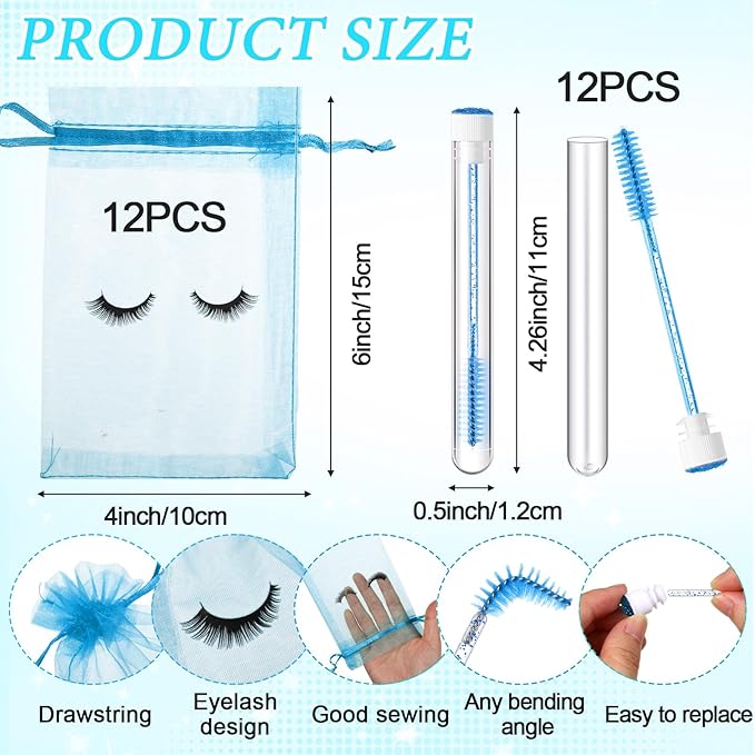 Zhehao 80 Pcs Lash Shampoo Bottle Brushes Kit 20 Foam Pump Dispensers 20 Lash Shampoo Brushes 20 Eyelash Aftercare Bag 20 Cleaning Pipes, Eyelash Extension Supplies(Blue)