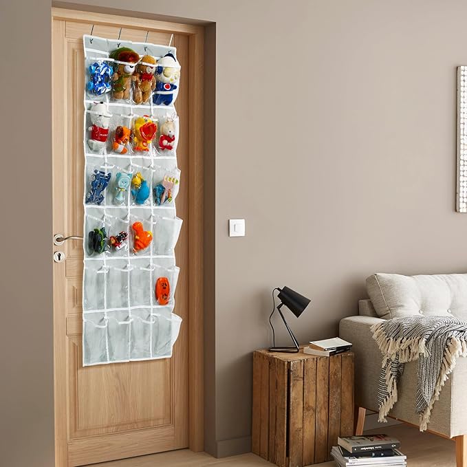 GOMAJI Over the Door 24 Pocket Hanging Shoe Organizer, Space Saving Hanging Storage Holder, Gray, (56" X 22.5")