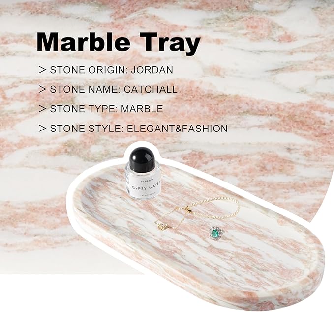 Koville Norway Natural Marble Tray, 12"x6" Vanity Decorative Tray for Countertop Organizer, Catchall for Perfume, Candles, Jewelry Dish